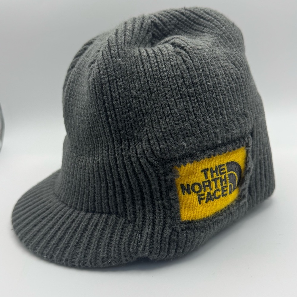 The North Face Knit Beanie with Brim Gray Yellow Logo Winter Hat